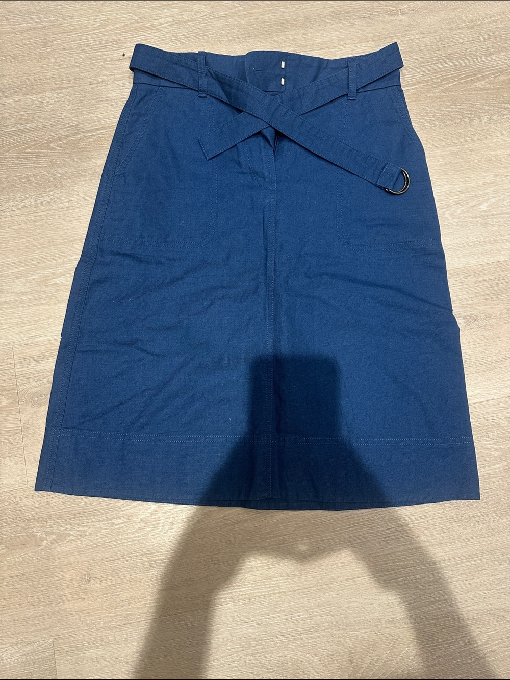 Babaton Navy Midi Belted A-Line Skirt